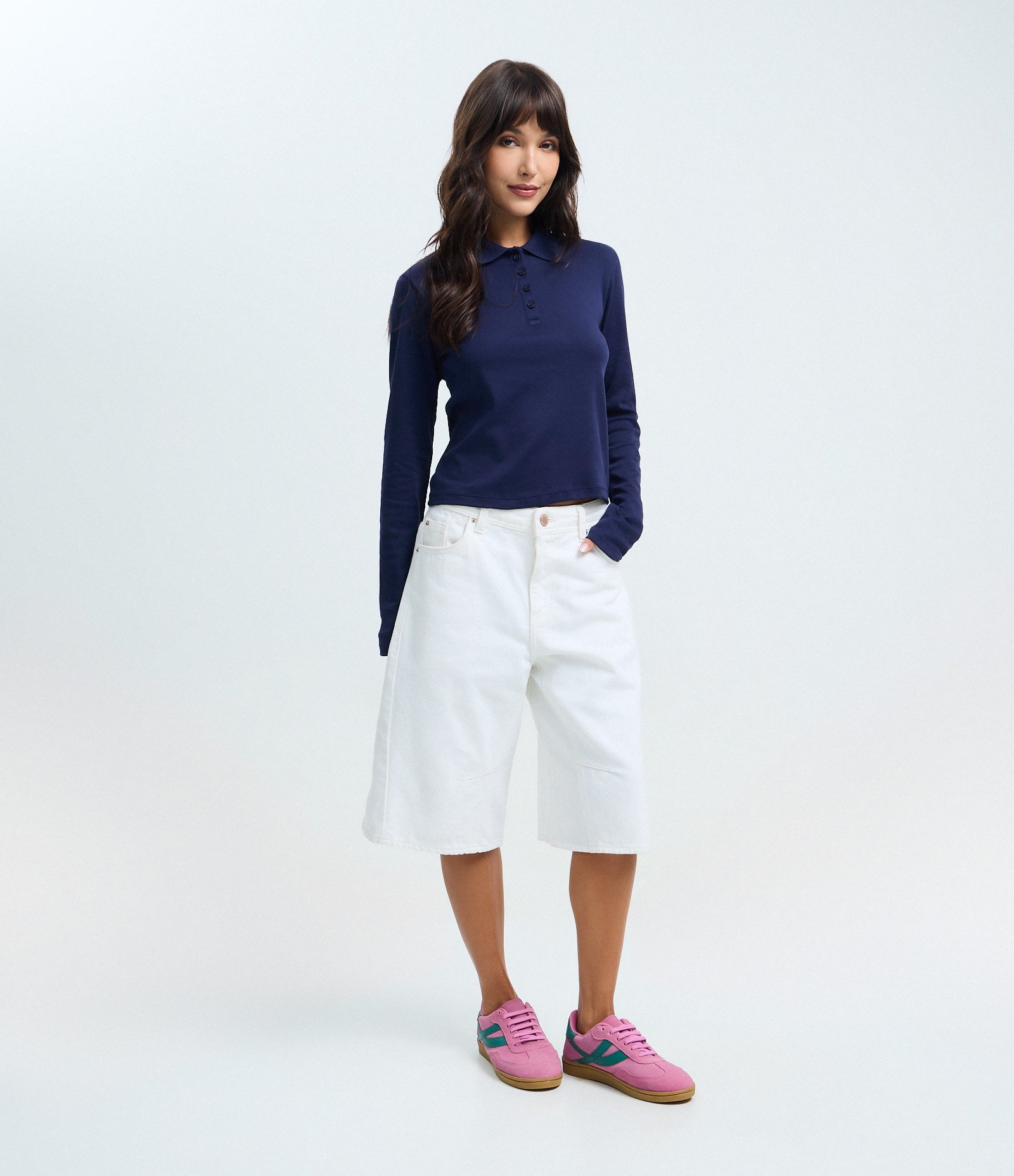 Blusa Polo com Manga Longa em Algodão Peruano Azul 2