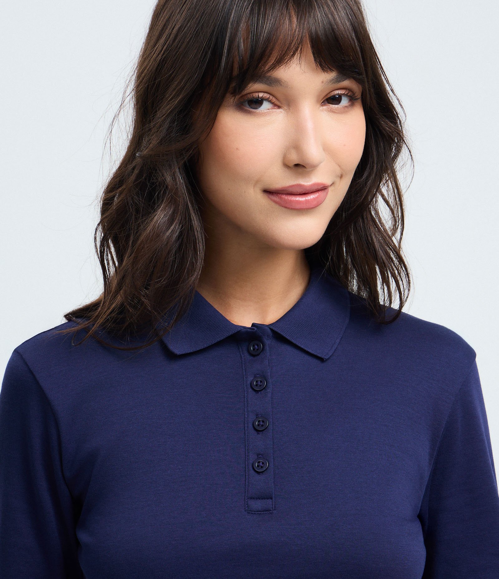 Blusa Polo com Manga Longa em Algodão Peruano Azul 3