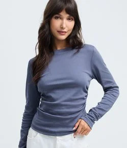 Blusa Manga Longa com Franzido na Cintura em Algodão Peruano