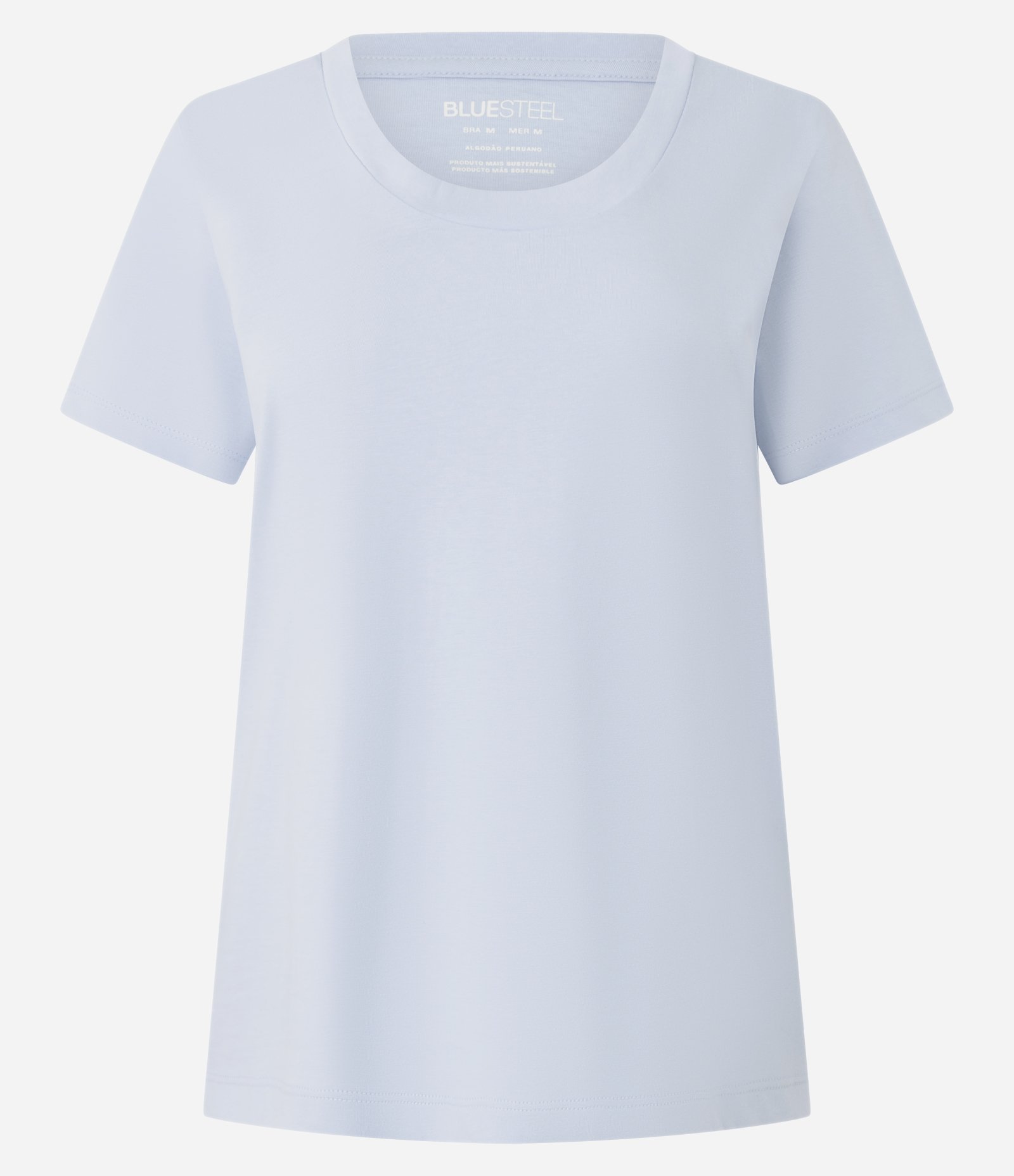 Blusa Básica Manga Curta em Algodão Azul 4