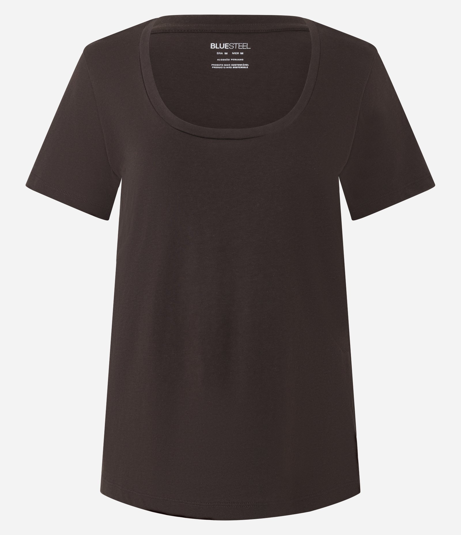 Blusa Básica Manga Curta em Algodão Marrom 4