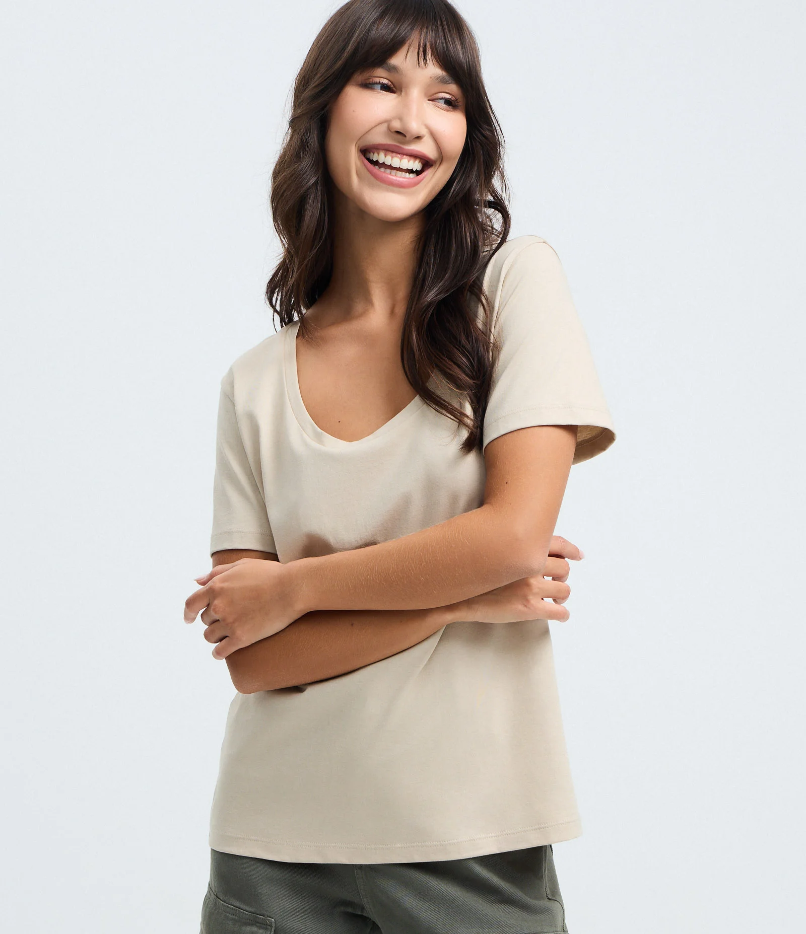 Blusa Básica Manga Curta em Algodão Off White 1