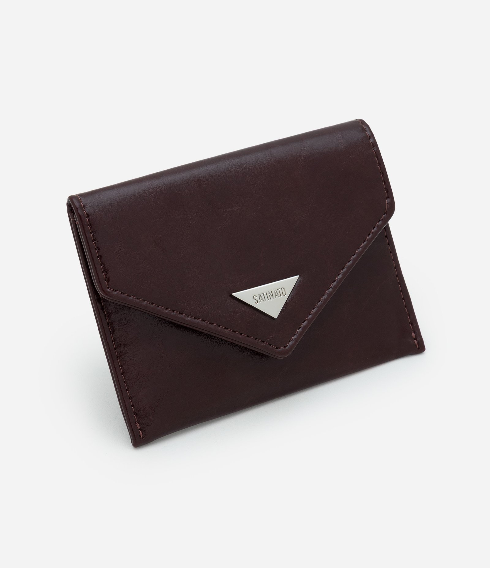 Carteira Envelope Pequena em PU com Detalhe Triangular Vinho 1