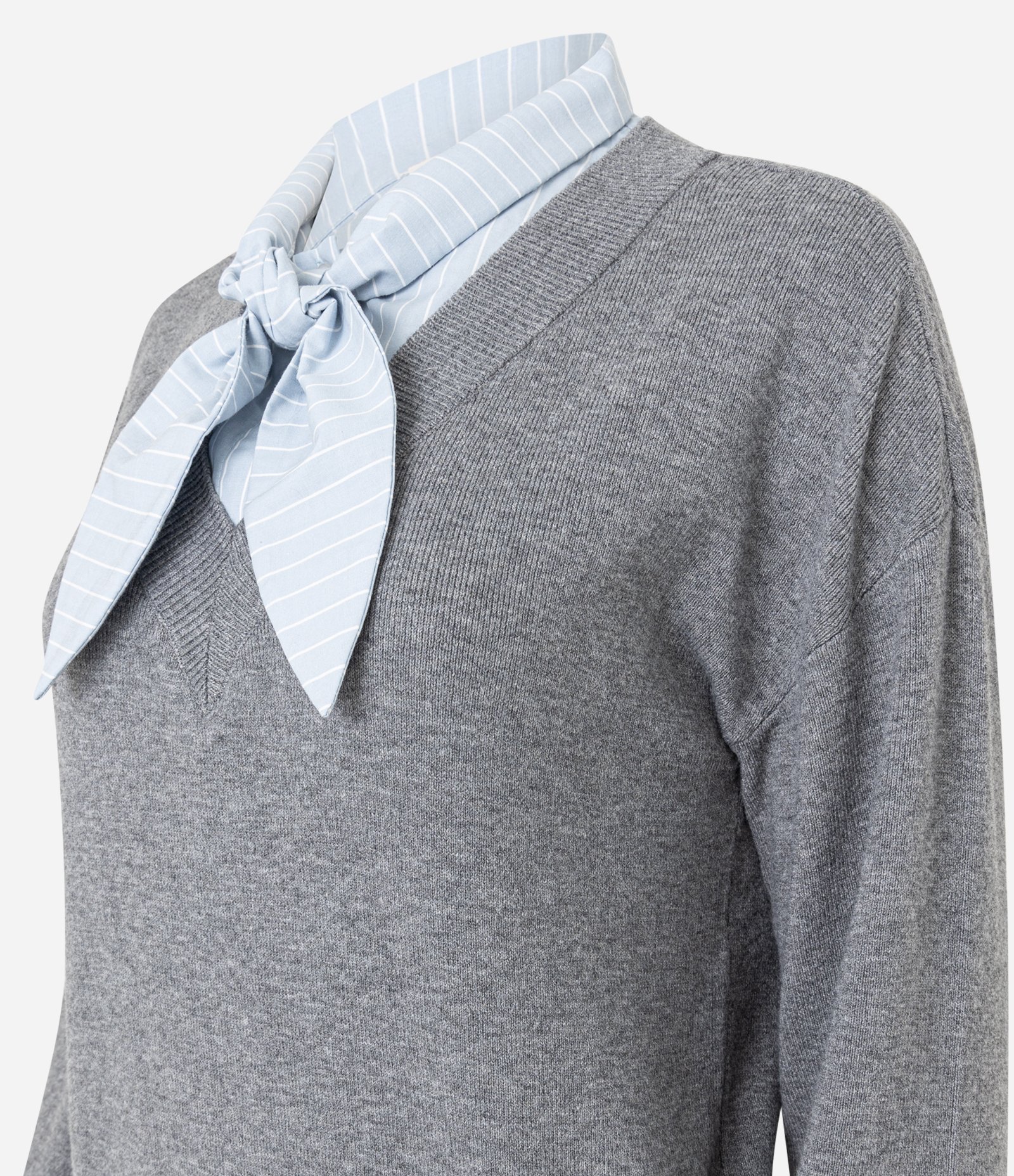 Suéter Regular em Tricô com Efeito de Camisa Sobreposta Cinza 6