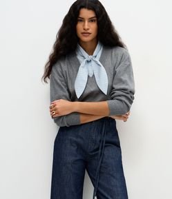 Suéter Regular em Tricô com Efeito de Camisa Sobreposta