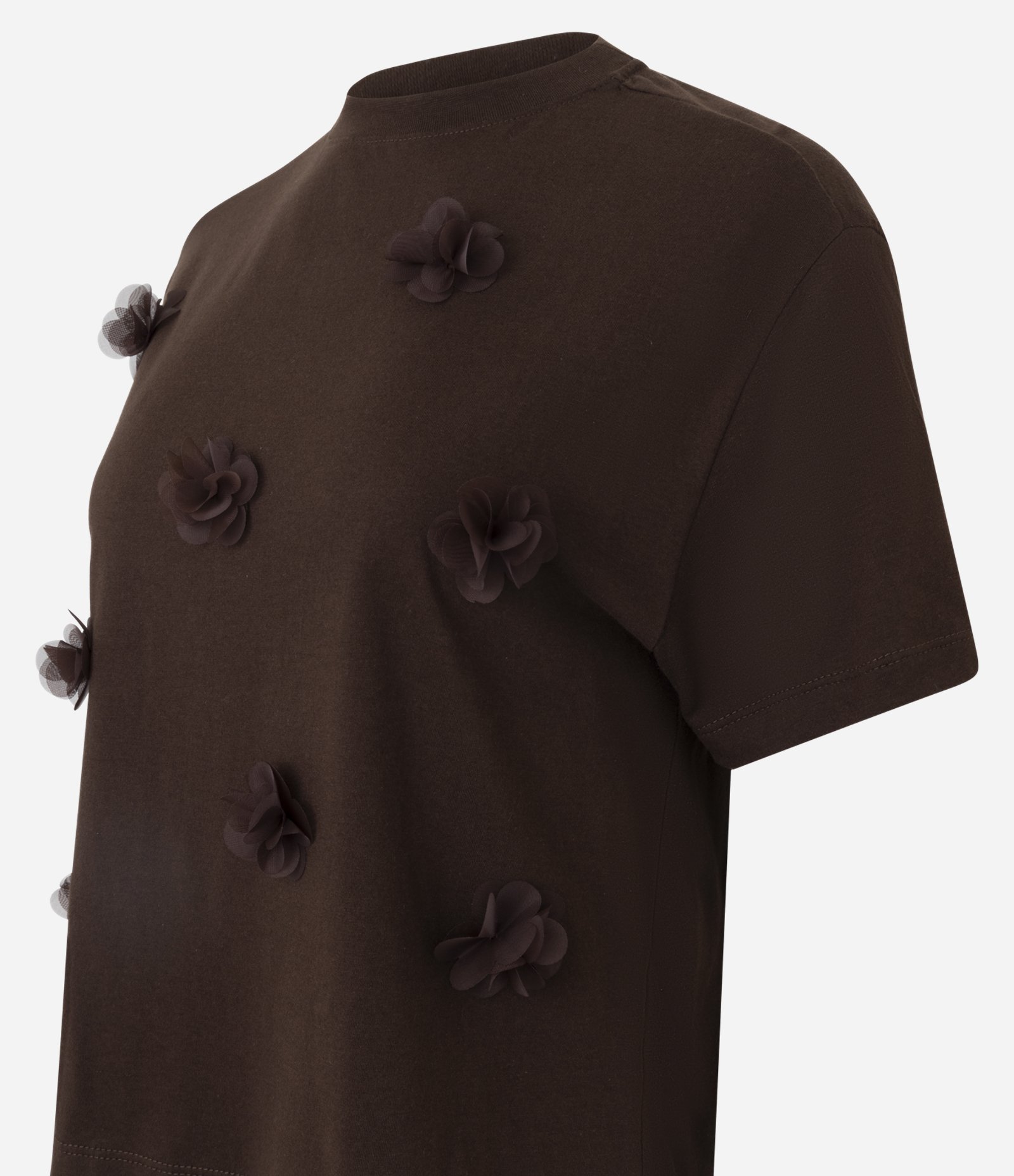 Blusa em Algodão com Aplicação de Flores em Relevo Marrom 6