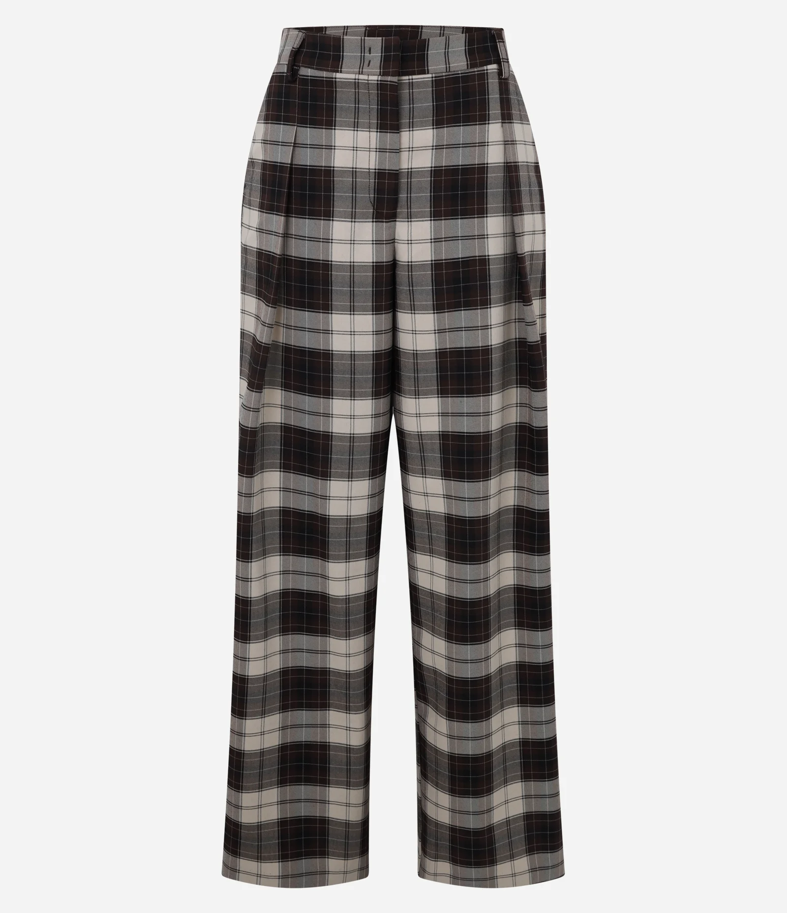 Calça Wide Leg Alfaiatada com Estampa Xadrez Preto 6