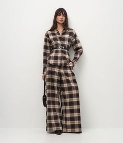 Calça Wide Leg Alfaiatada com Estampa Xadrez