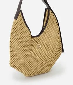 Bolsa Saco de Praia em Palha com Alça e Fechamento em PU