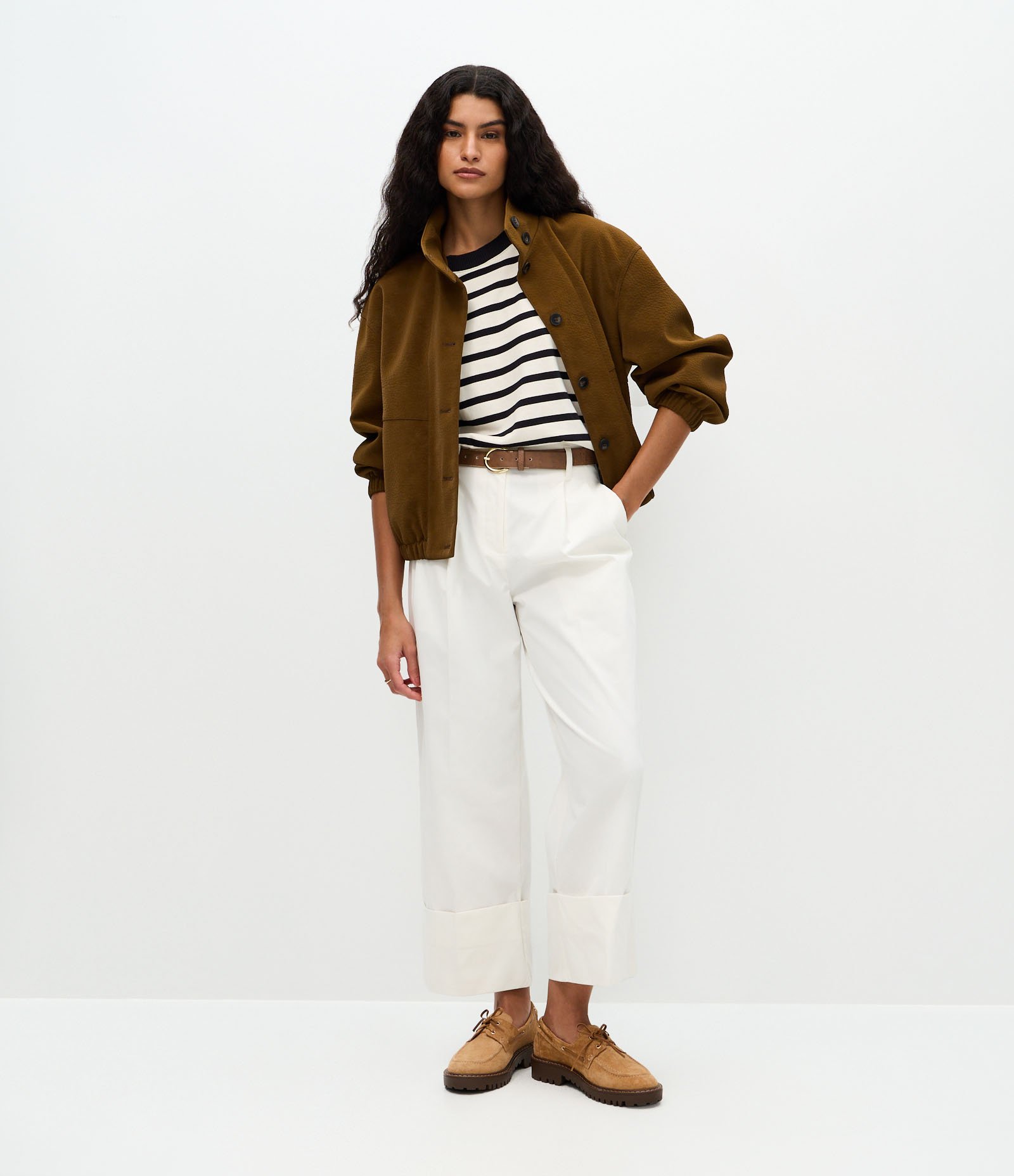 Calça Pantacourt em Sarja com Barra Dobrada Branco 1