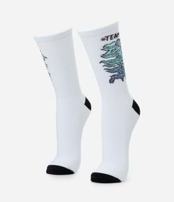 Meia Cano Longo em Algodão com Lettering Vampire