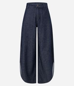 Calça Barrel em Jeans com Fenda Lateral