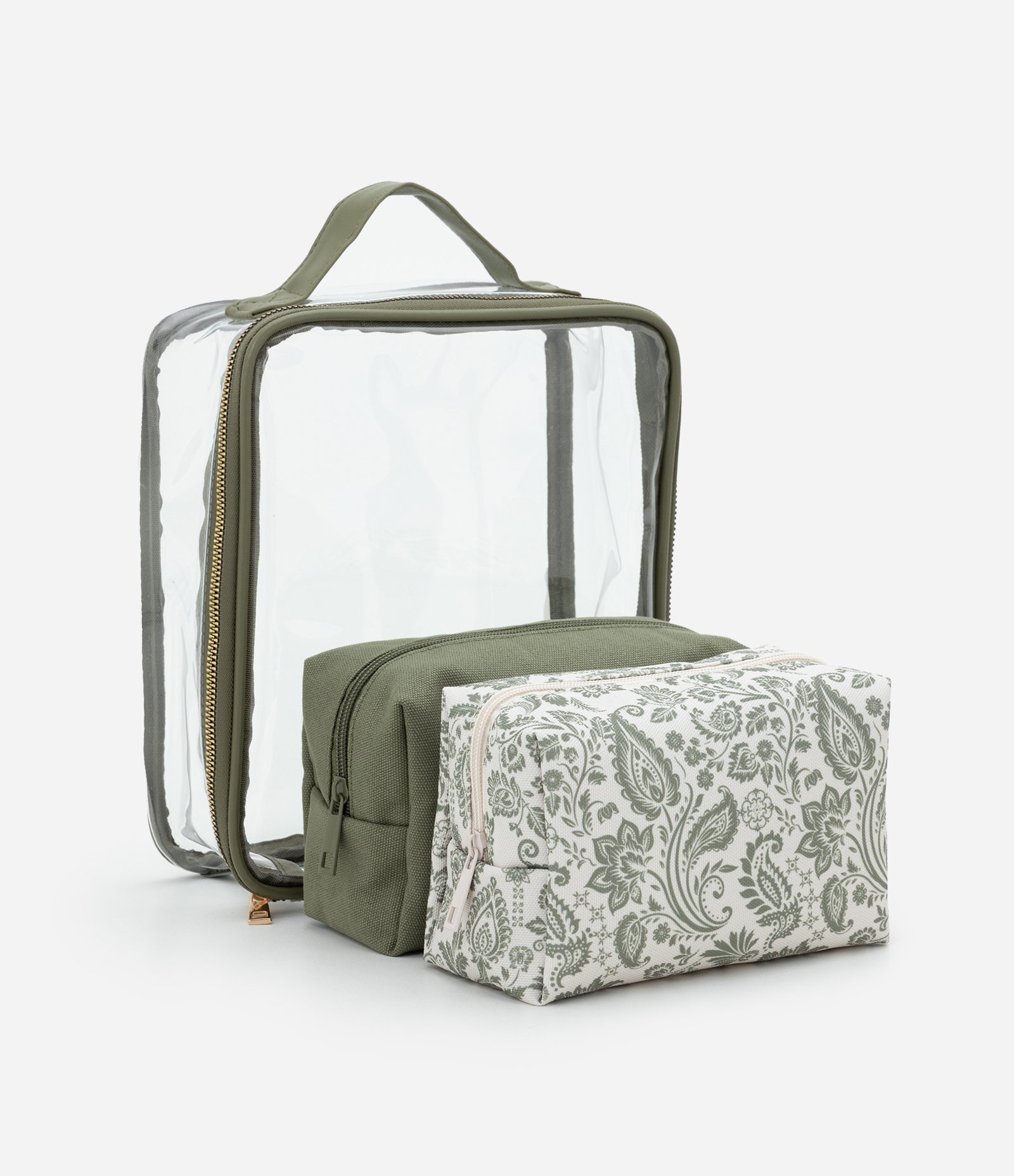 Kit 03 Necessaires com Alça e Fechamento em Zíper Verde 1