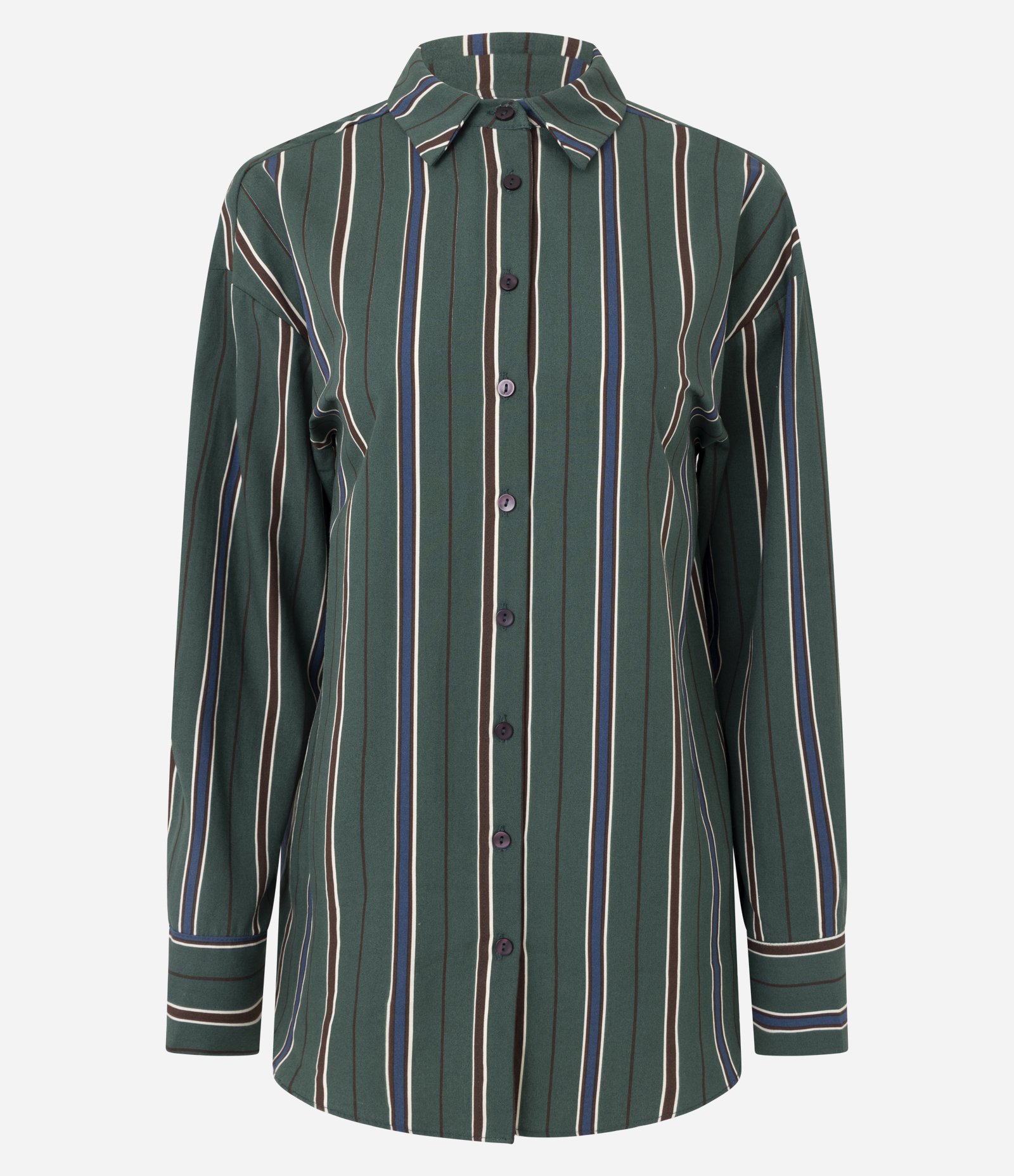 Camisa em Tricoline Listrada com Gola Colarinho Verde Escuro 6