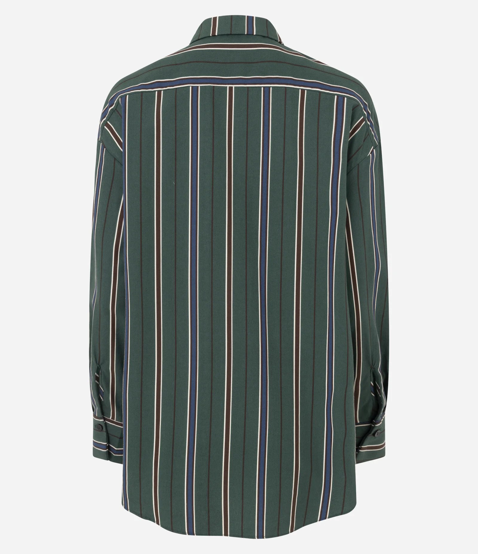 Camisa em Tricoline Listrada com Gola Colarinho Verde Escuro 7