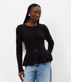 Cardigan Peplum em Tricô com Botões Frontais