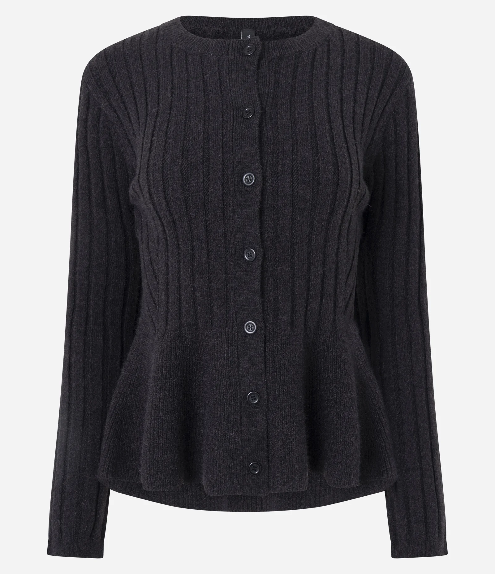 Cardigan Peplum em Tricô com Botões Frontais Preto 1