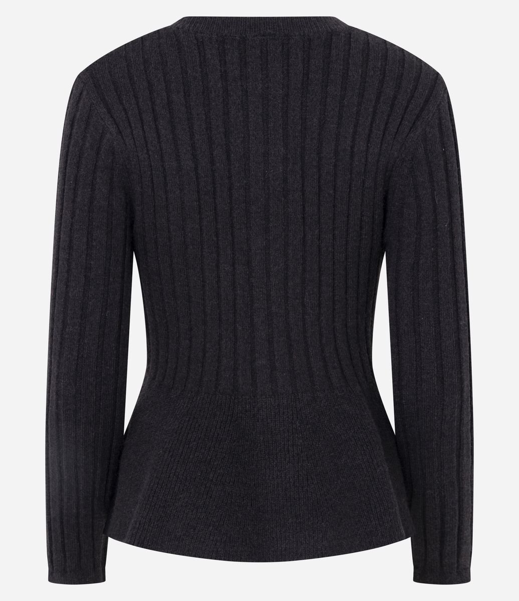 Cardigan Peplum em Tricô com Botões Frontais Preto