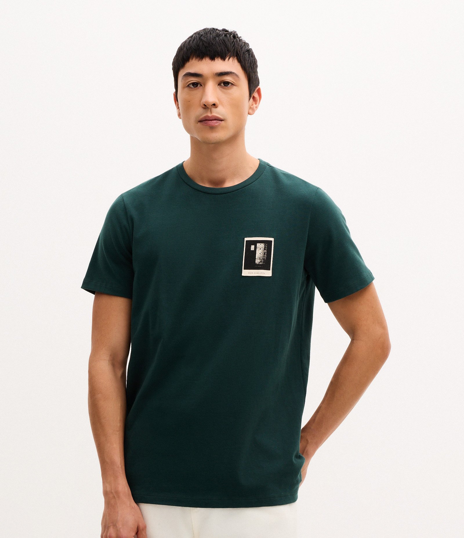 Camiseta Manga Curta em Algodão com Estampa Texturizada Verde 1