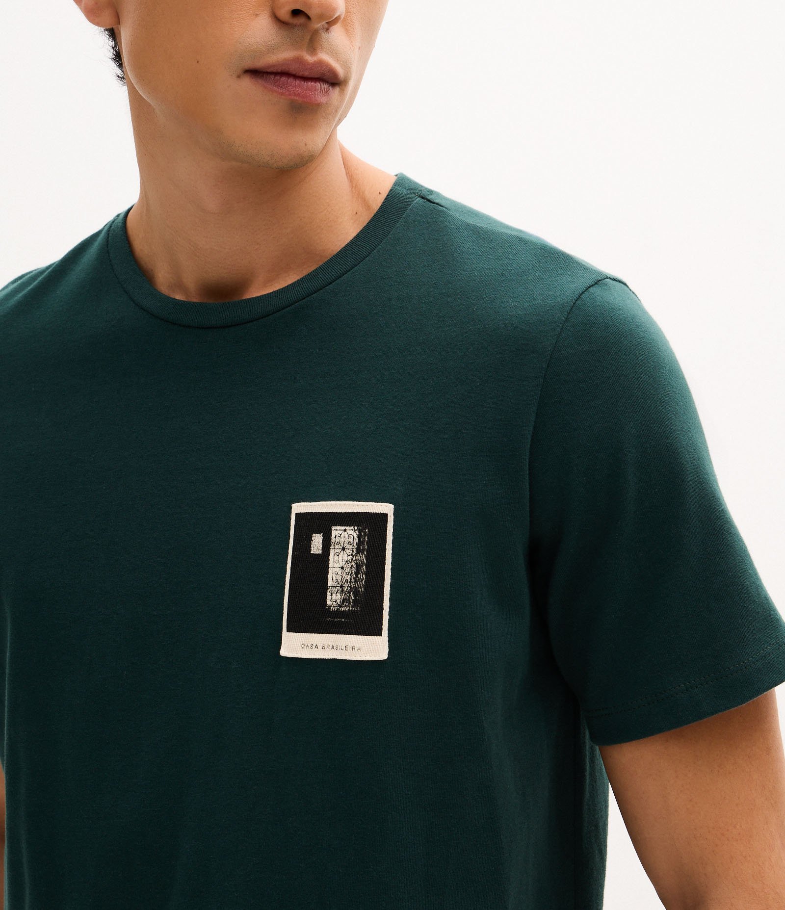 Camiseta Manga Curta em Algodão com Estampa Texturizada Verde 3