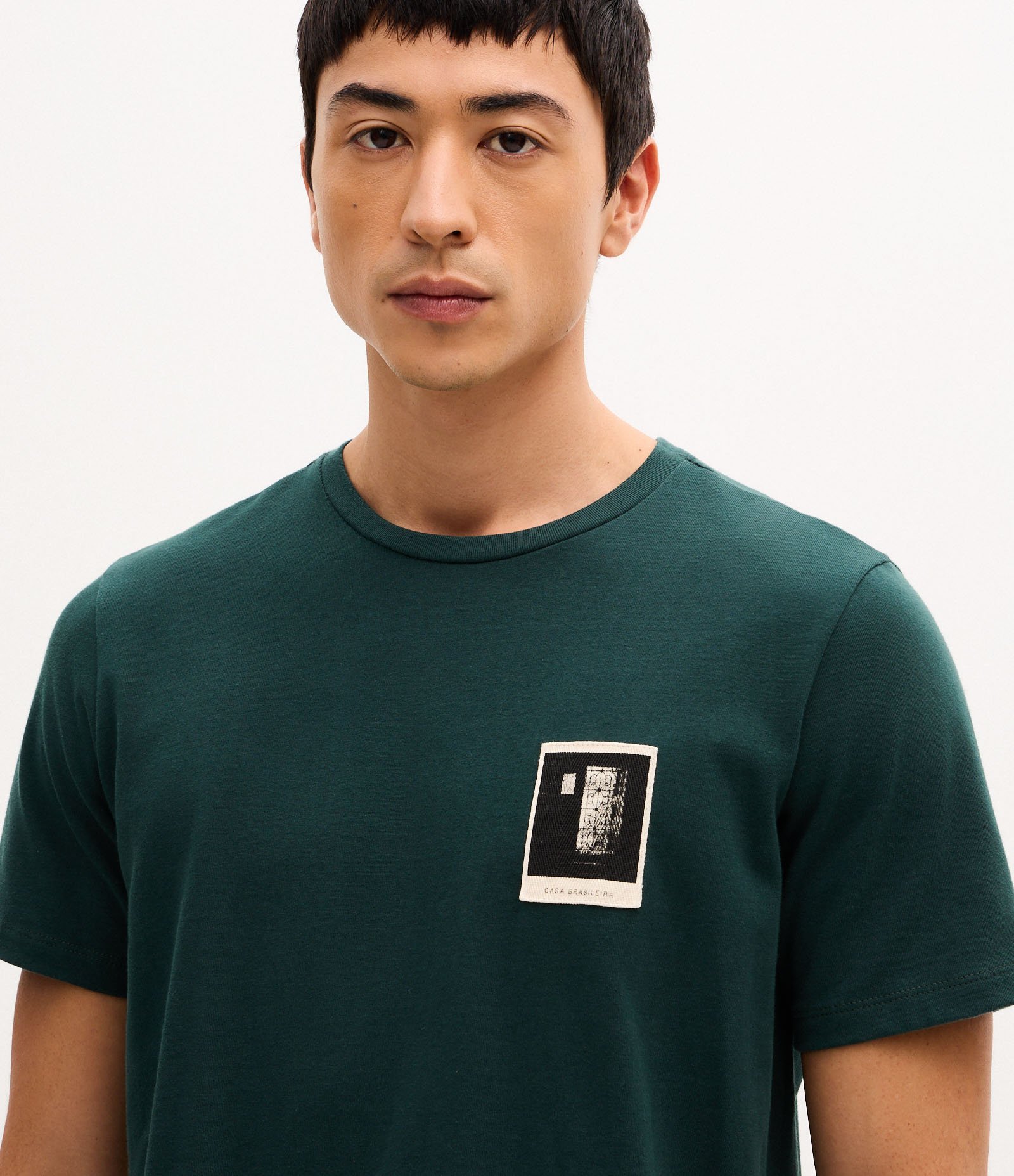 Camiseta Manga Curta em Algodão com Estampa Texturizada Verde 4
