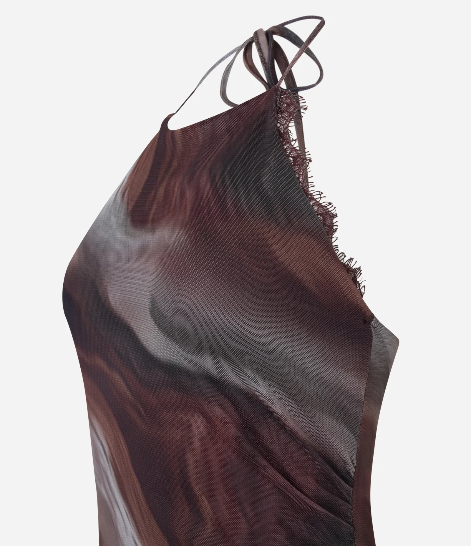 Vestido Midi Frente Única em Tule com Estampa Manchada Marrom 2