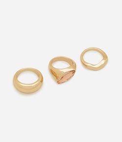 Kit 3 Anéis com Strass Light Gold