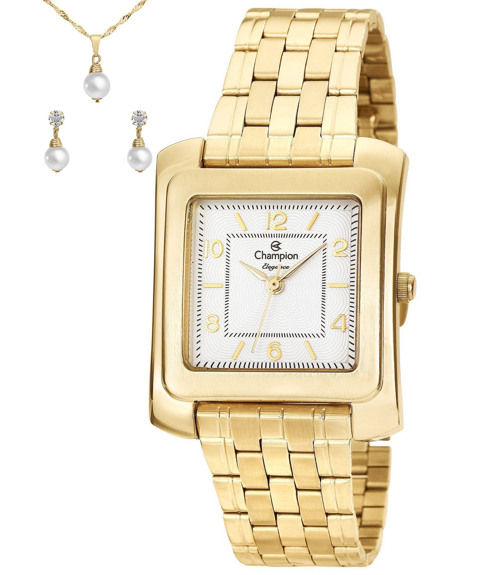 Kit Relógio Analógico Aço Feminino Champion Dourado 1
