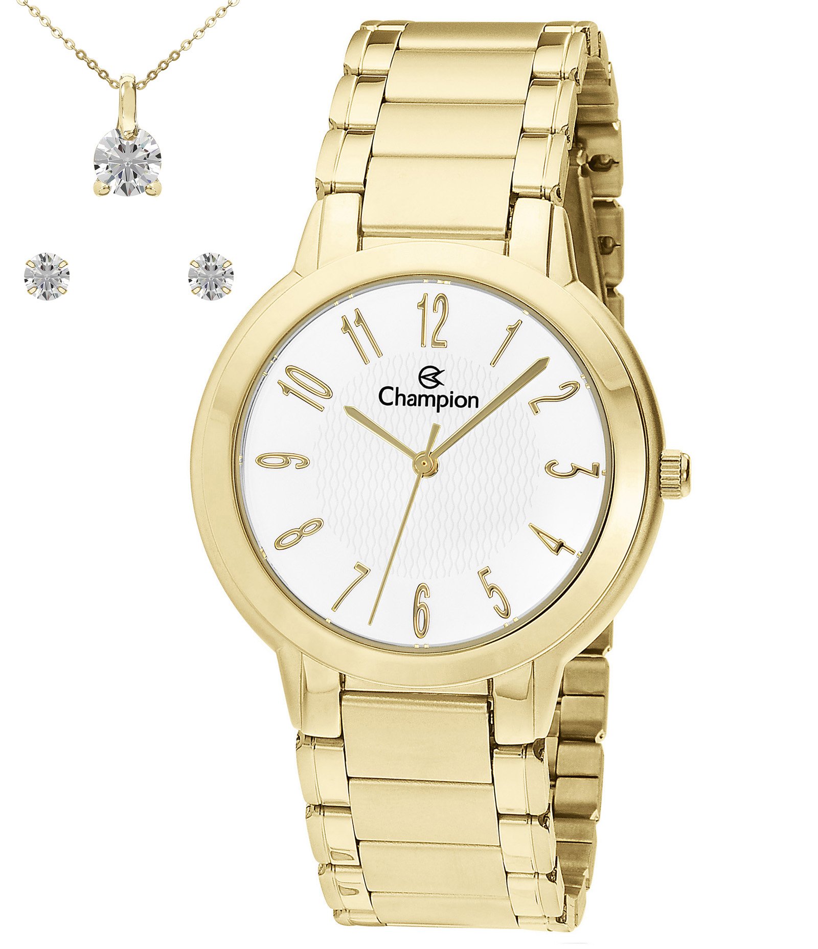 Kit Relógio Analógico Aço Feminino Champion Dourado 1