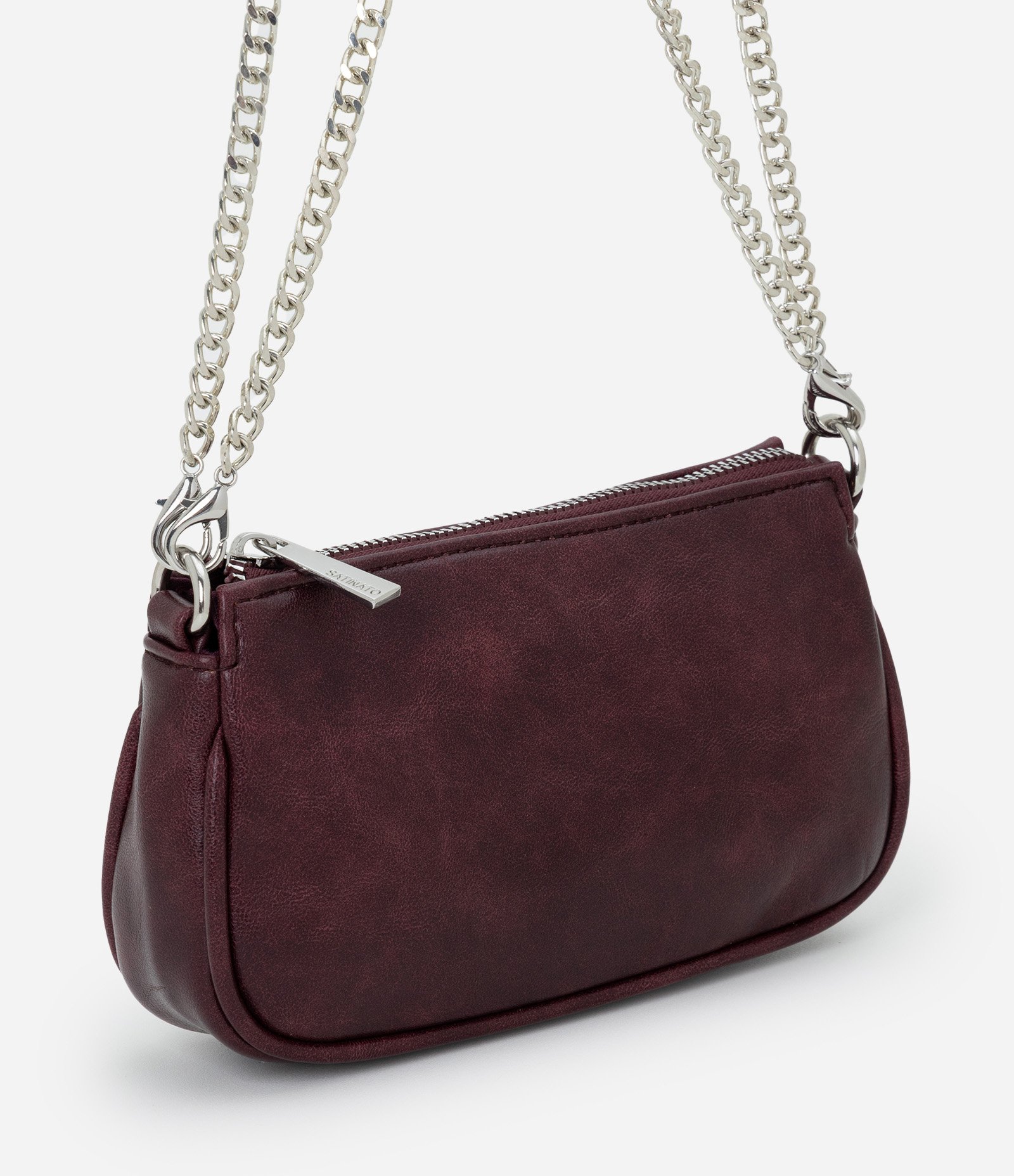 Bolsa Transversal Pequena em PU com Alça em Corrente Vinho 1