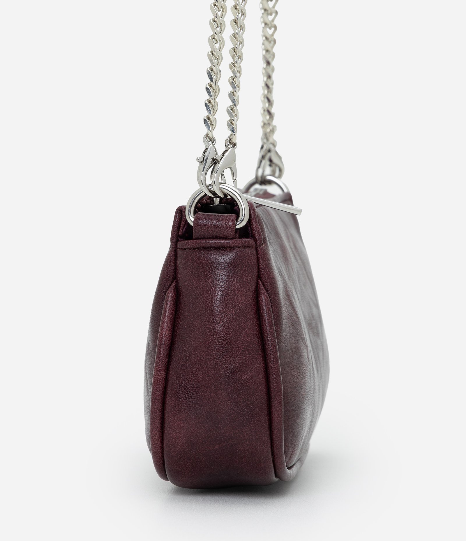 Bolsa Transversal Pequena em PU com Alça em Corrente Vinho 2