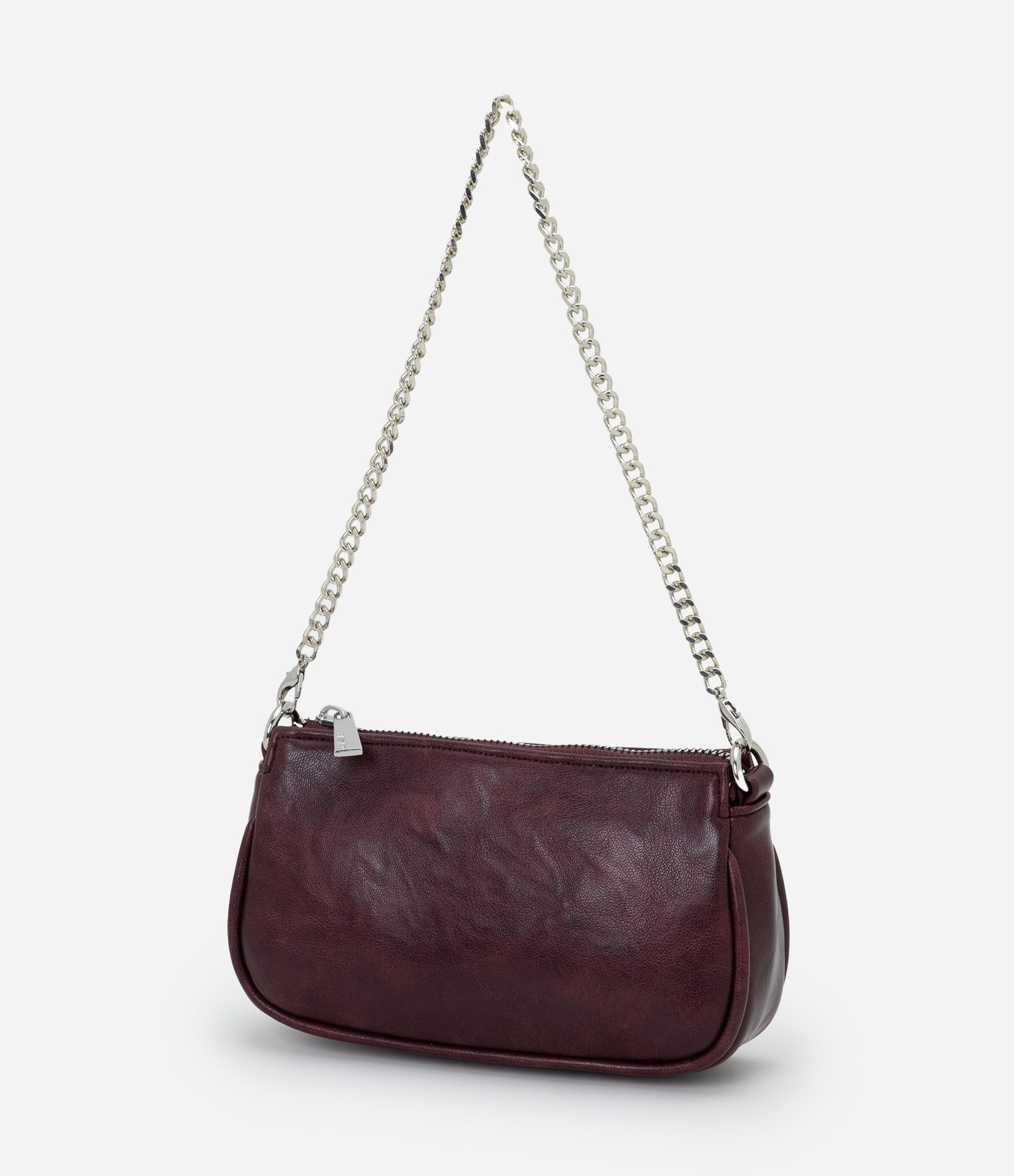 Bolsa Transversal Pequena em PU com Alça em Corrente Vinho 3