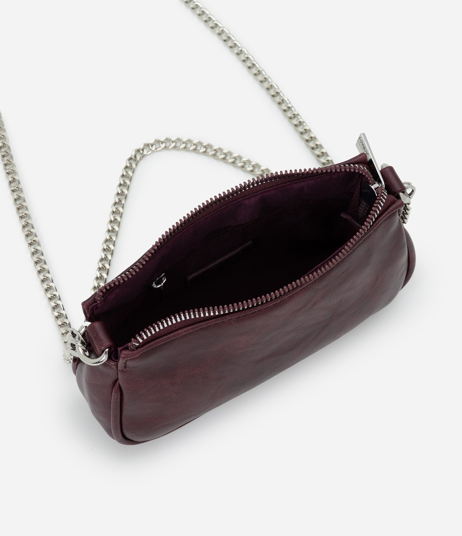 Bolsa Transversal Pequena em PU com Alça em Corrente Vinho 4
