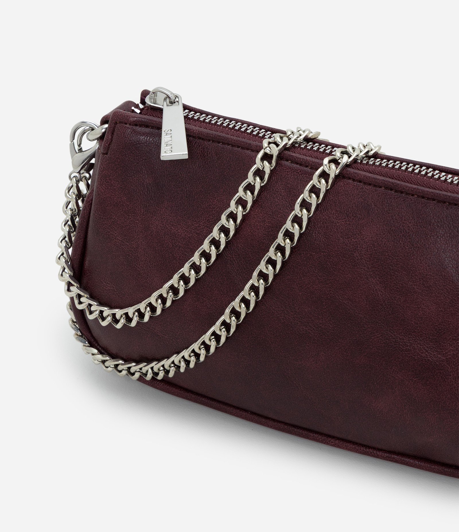 Bolsa Transversal Pequena em PU com Alça em Corrente Vinho 5