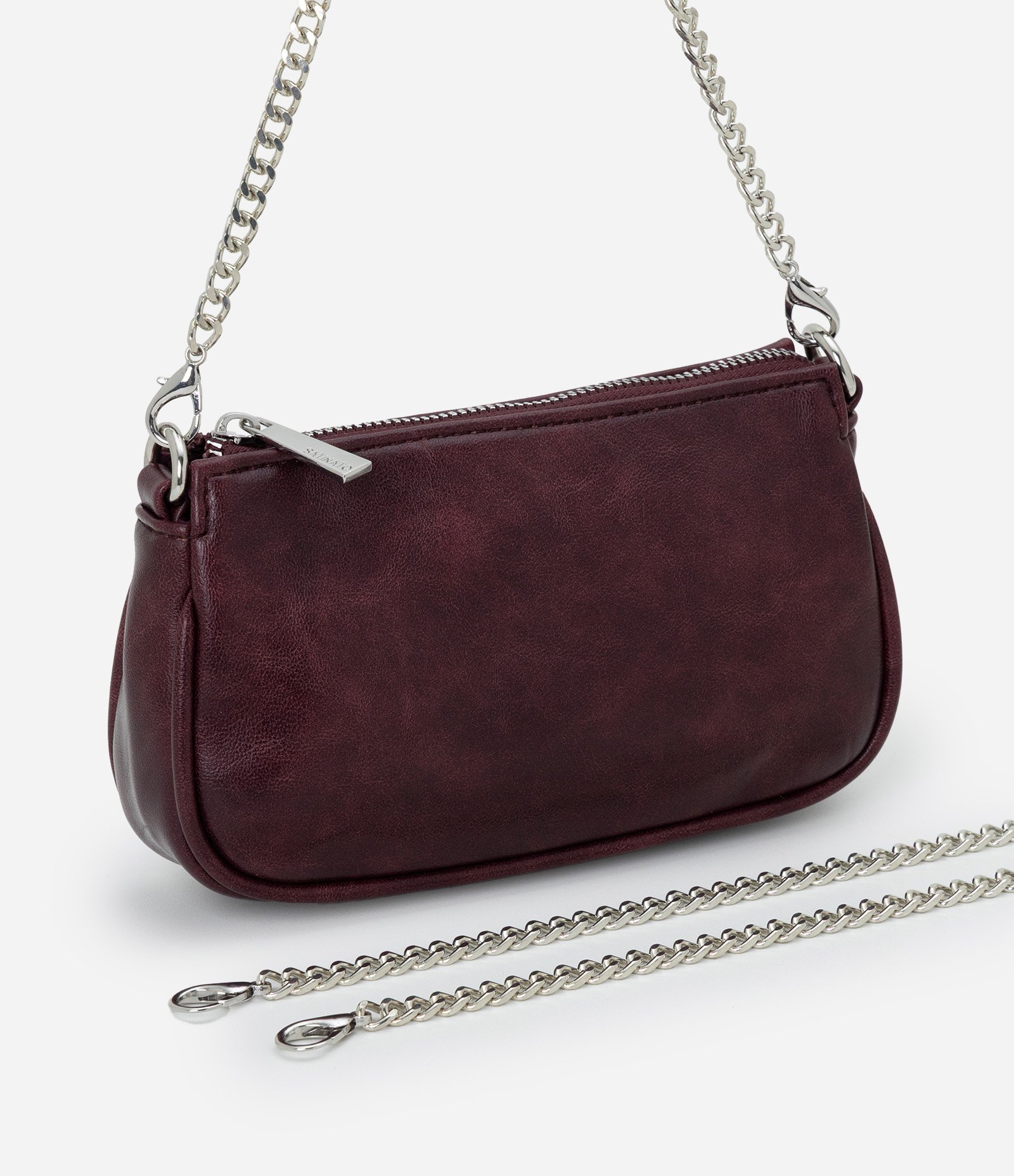 Bolsa Transversal Pequena em PU com Alça em Corrente Vinho 6