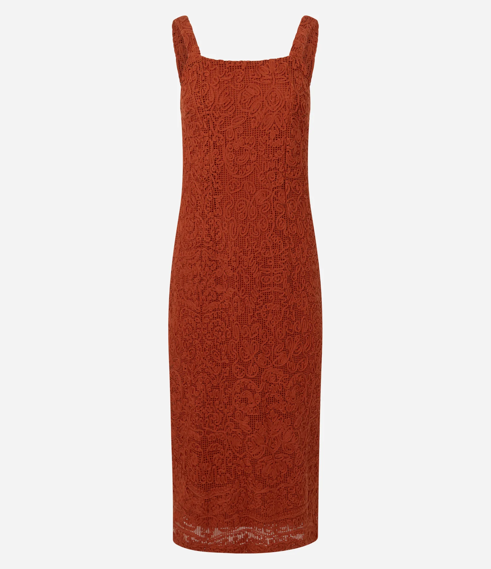 Vestido Long Midi em Renda com Cordas Bordadas Vermelho 6