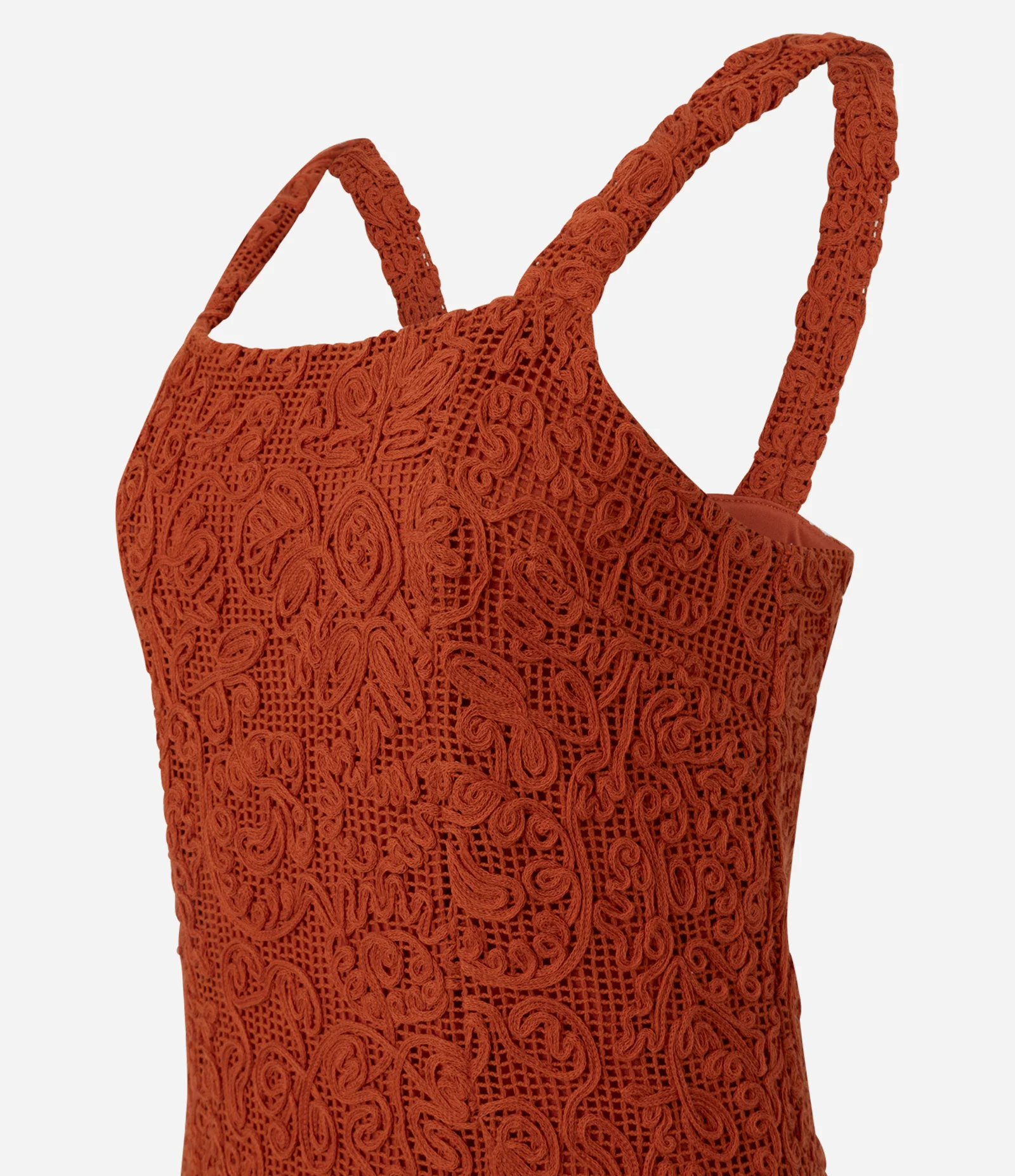 Vestido Long Midi em Renda com Cordas Bordadas Vermelho 7
