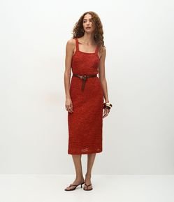 Vestido Long Midi em Renda com Cordas Bordadas
