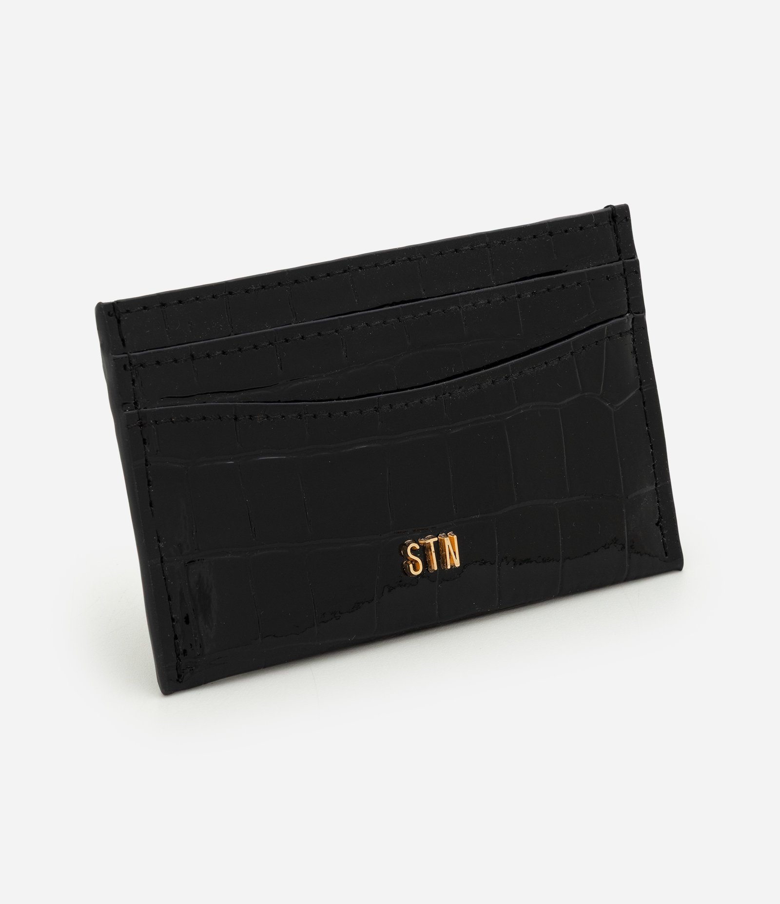 Carteira Porta Cartão Pequena com Textura Croco Preto 1