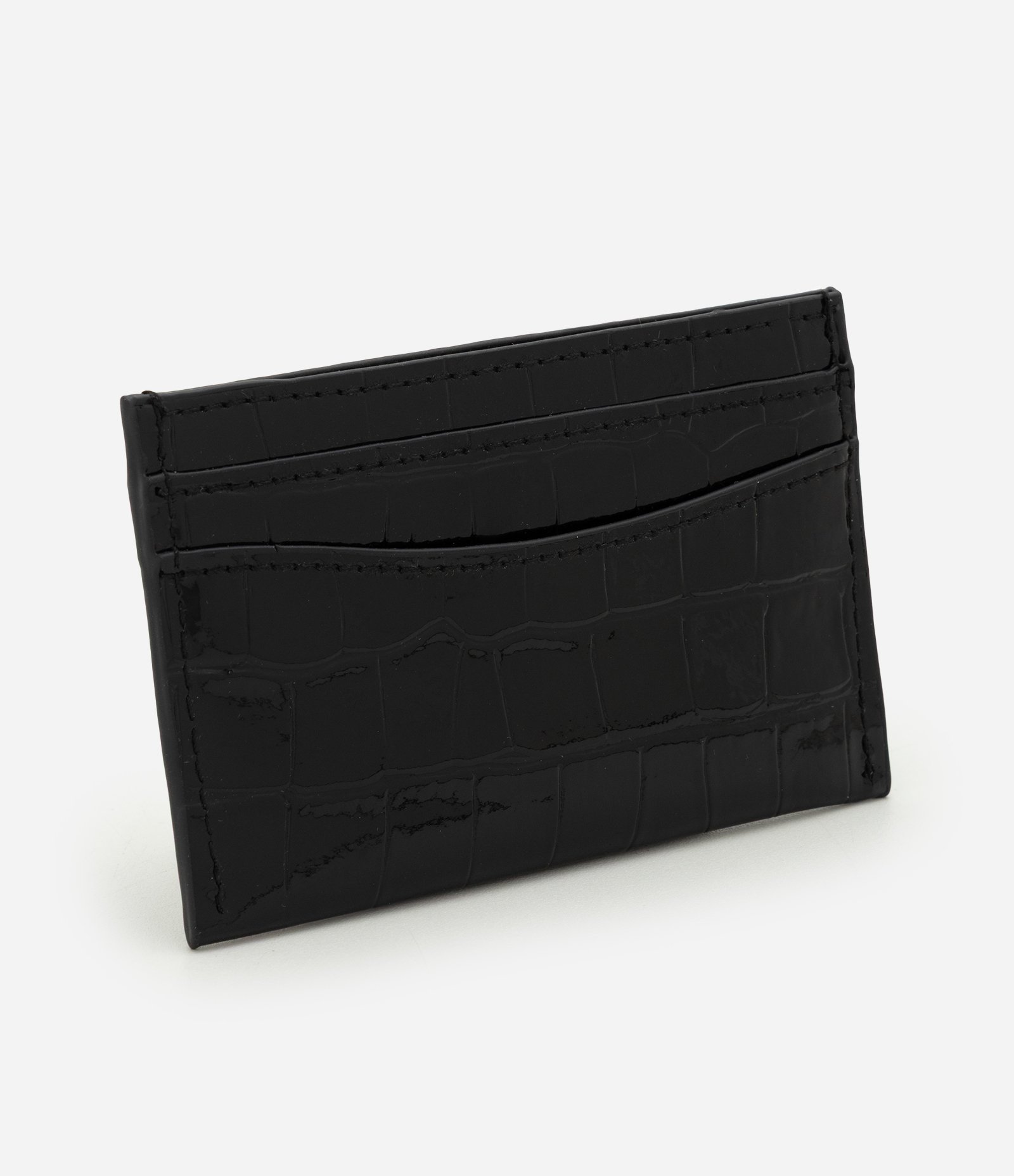 Carteira Porta Cartão Pequena com Textura Croco Preto 3