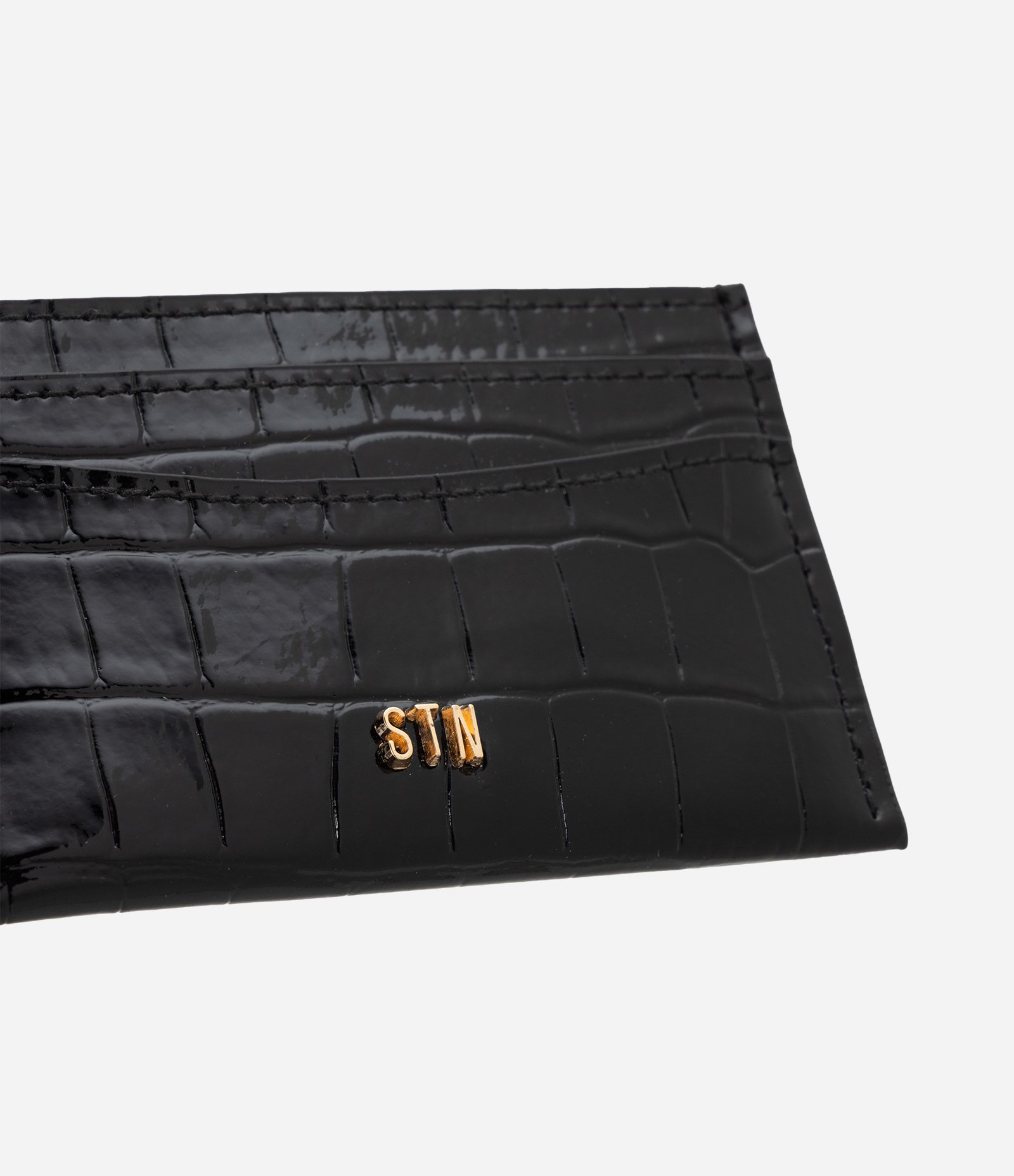 Carteira Porta Cartão Pequena com Textura Croco Preto 4