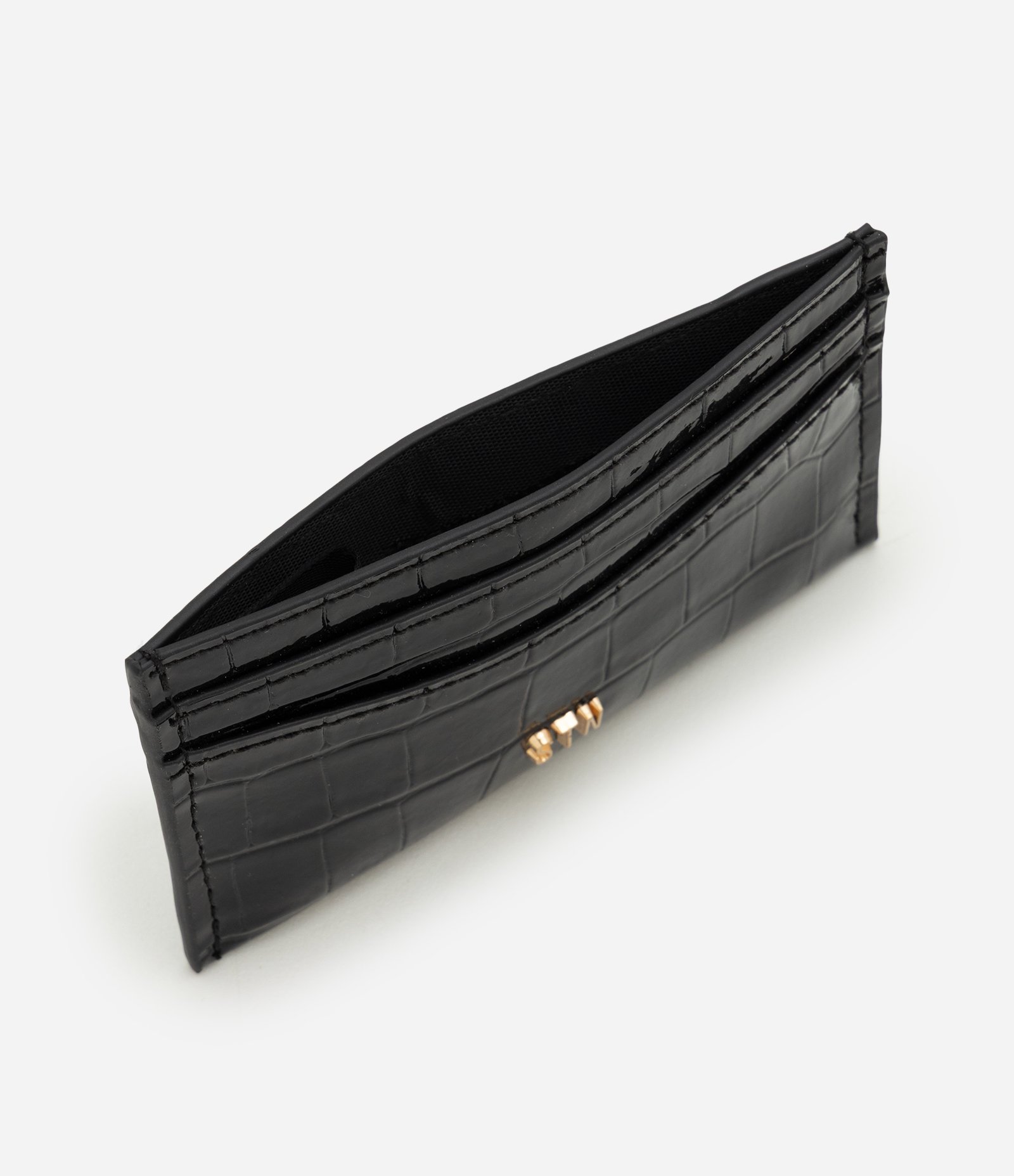 Carteira Porta Cartão Pequena com Textura Croco Preto 5