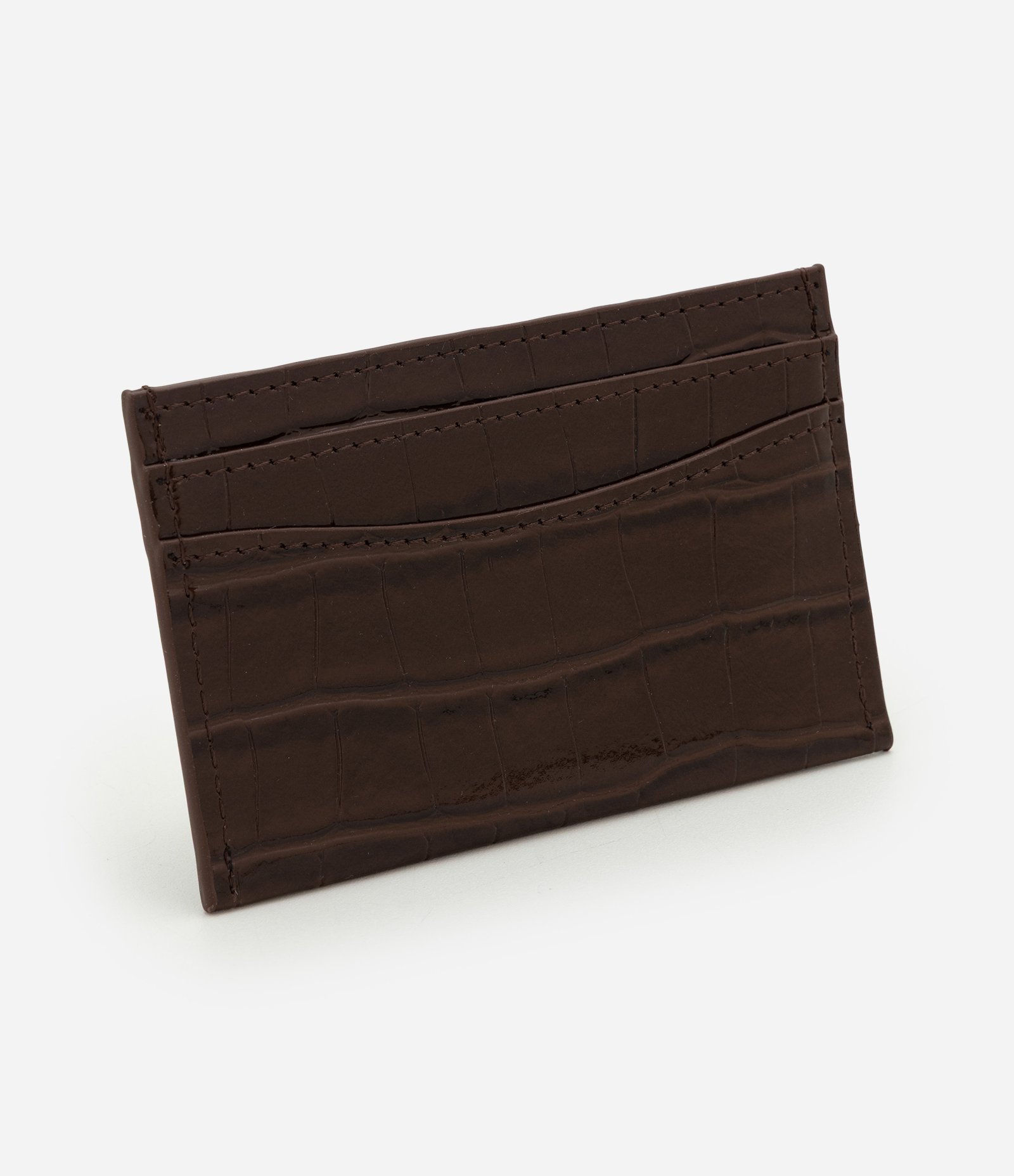 Carteira Porta Cartão Pequena com Textura Croco Marrom 3