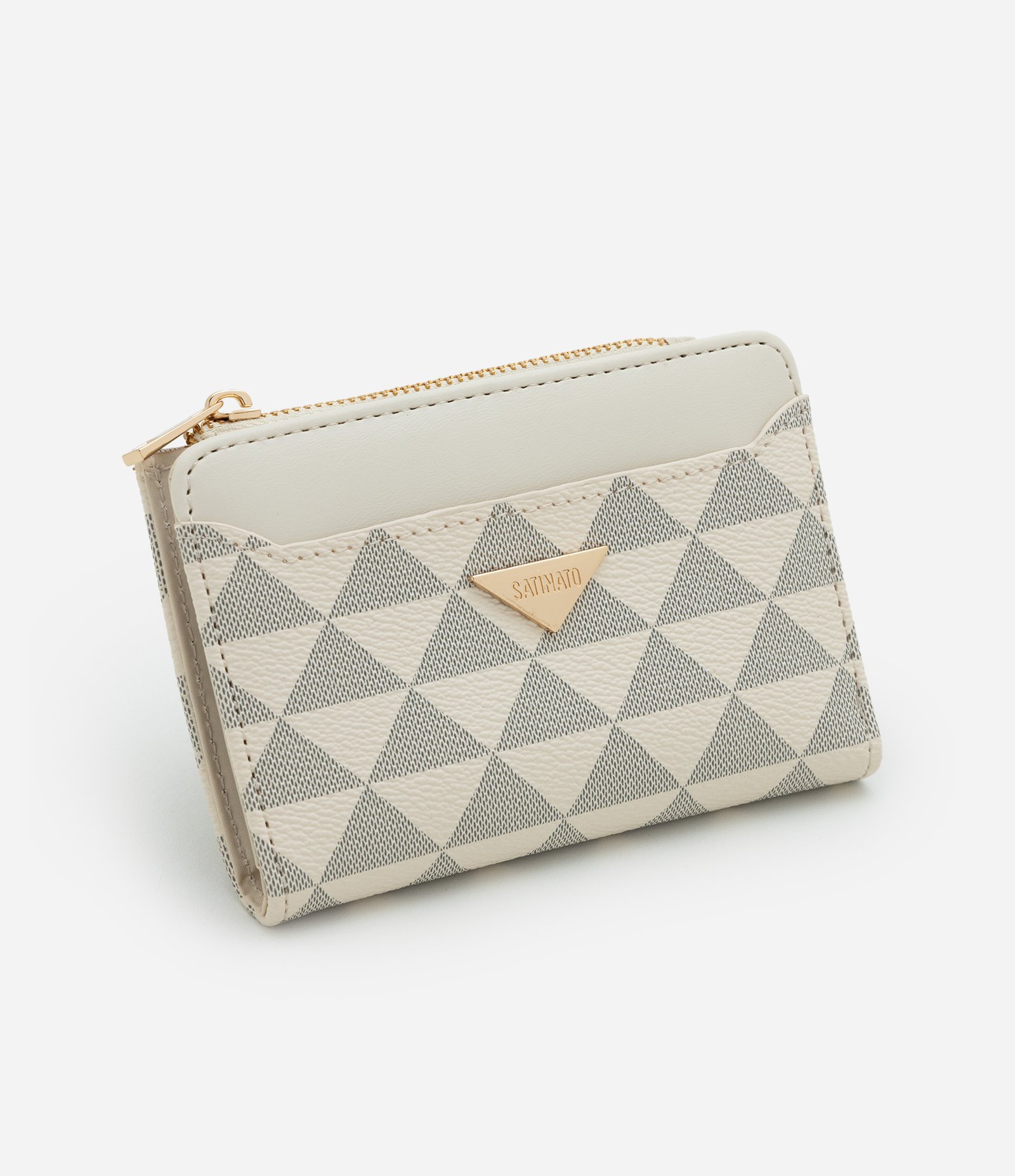 Carteira Envelope Pequena em PU com Estampa Triângulos Off White 1
