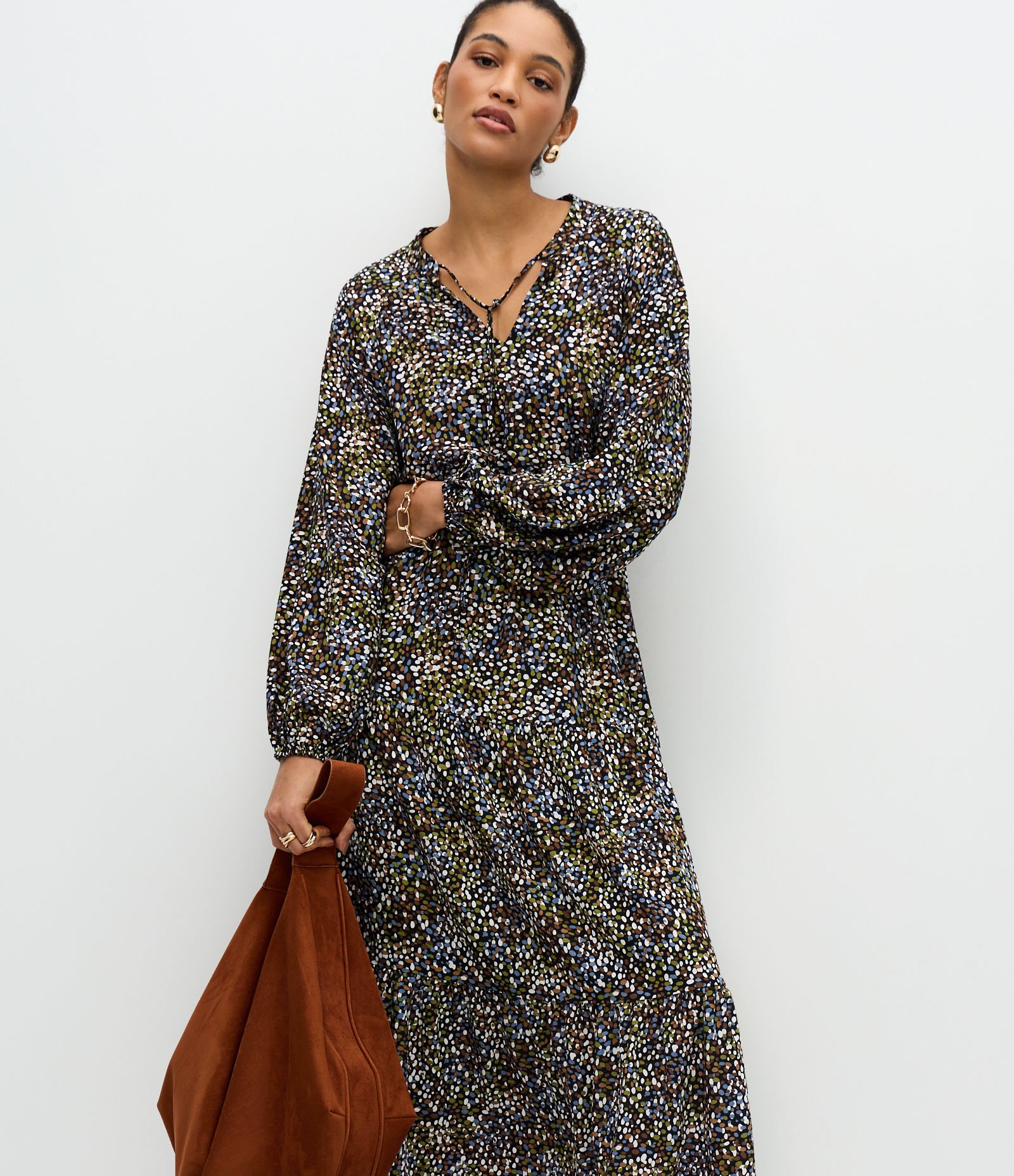 Vestido Midi em Viscose com Estampa e Cinto Fino Multicores 2