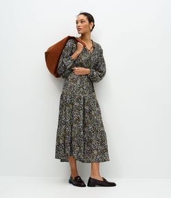 Vestido Midi em Viscose com Estampa e Cinto Fino