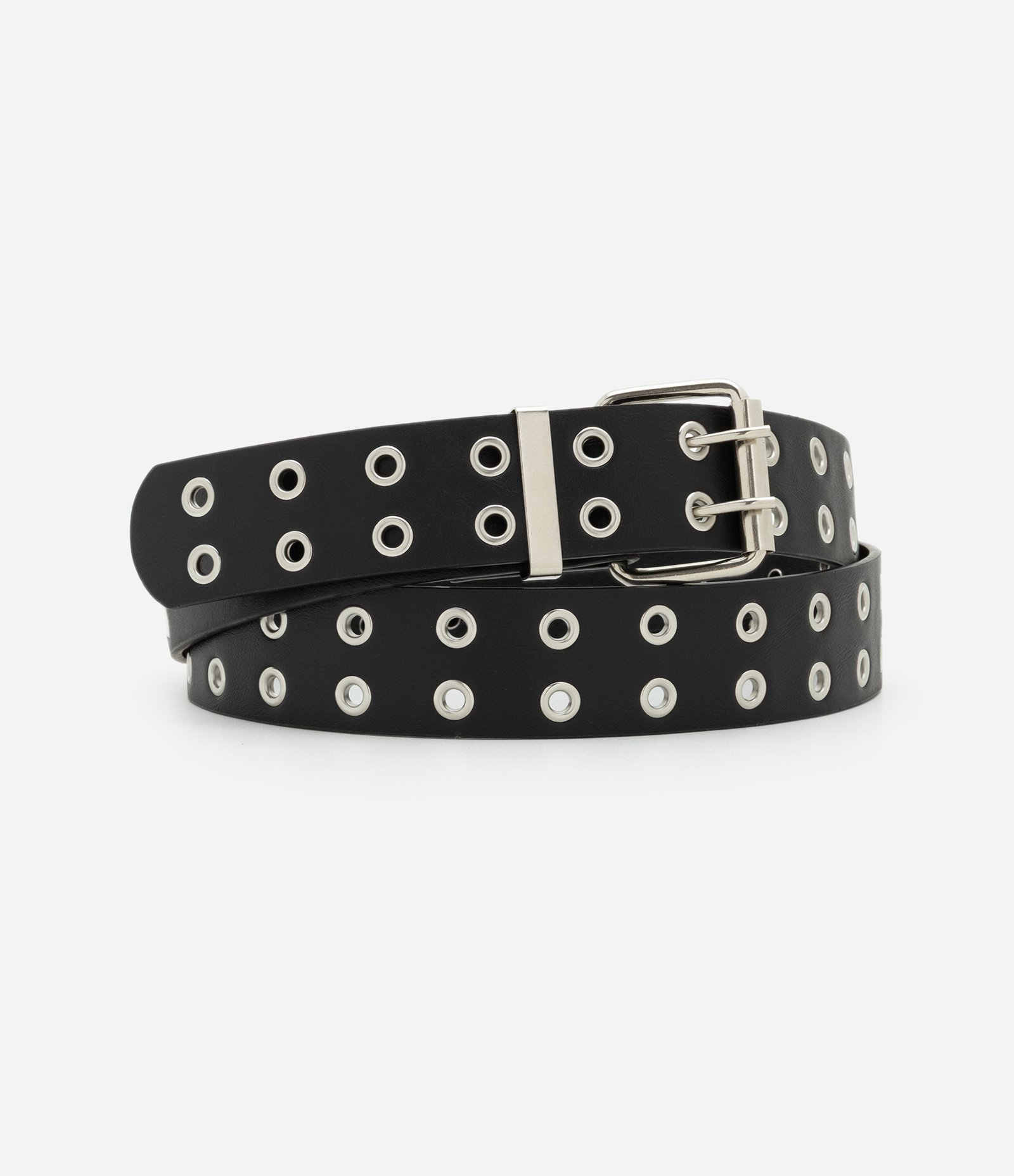 Cinto em PU Liso com Ilhós Estilo Punk Preto 3