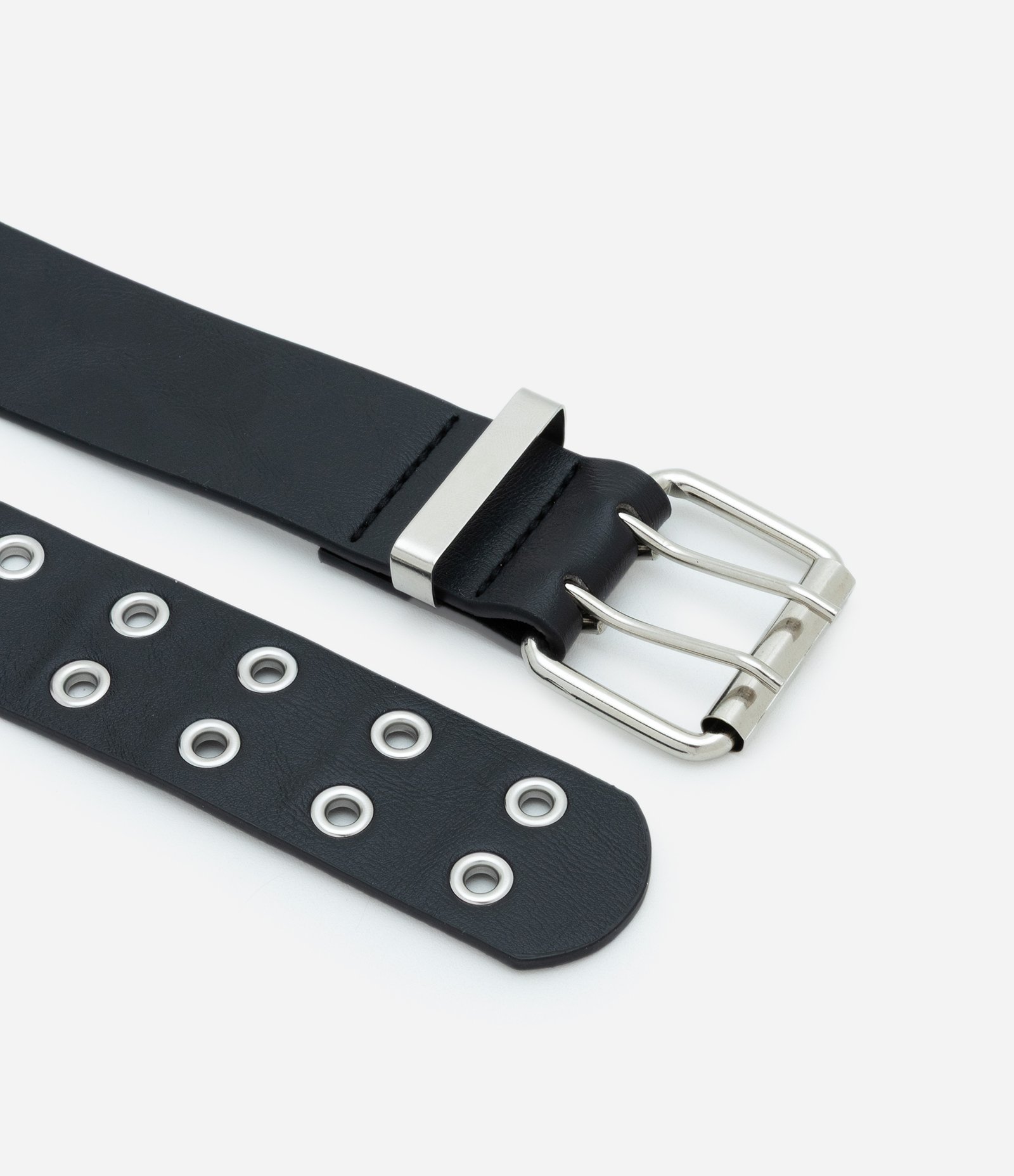 Cinto em PU Liso com Ilhós Estilo Punk Preto 4