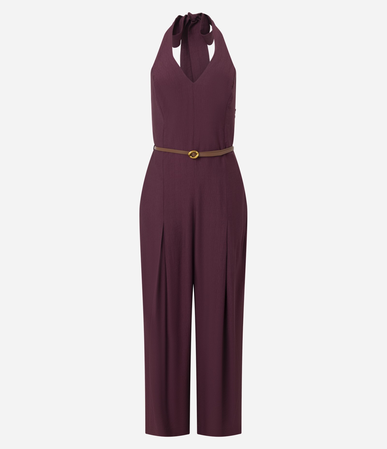 Macacão Frente Única em Viscose com Cinto Fino Vinho 4