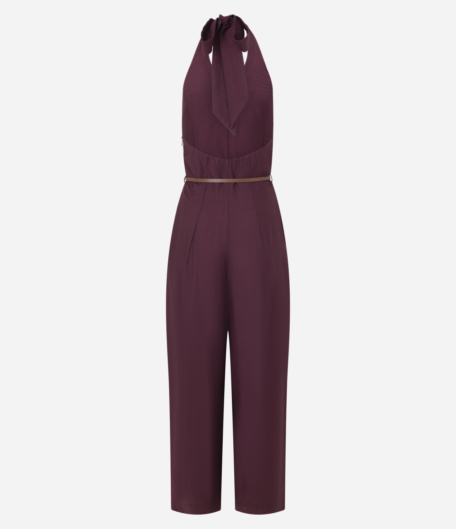 Macacão Frente Única em Viscose com Cinto Fino Vinho 5